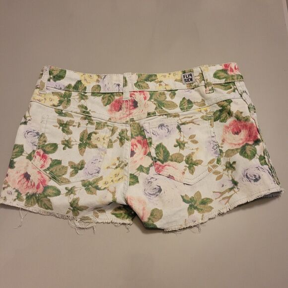 Flip Side 2 in 1 Women's Reversible Blue Jean Shorts Small Waist 31/32 Floral - Picture 2 of 6